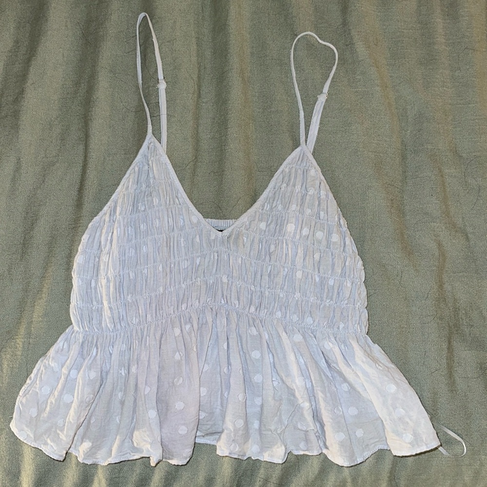 Cropped blue polka dot tank top